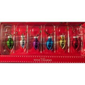 Christmas Ornament Wine Glass Charms Set of 6 NIB